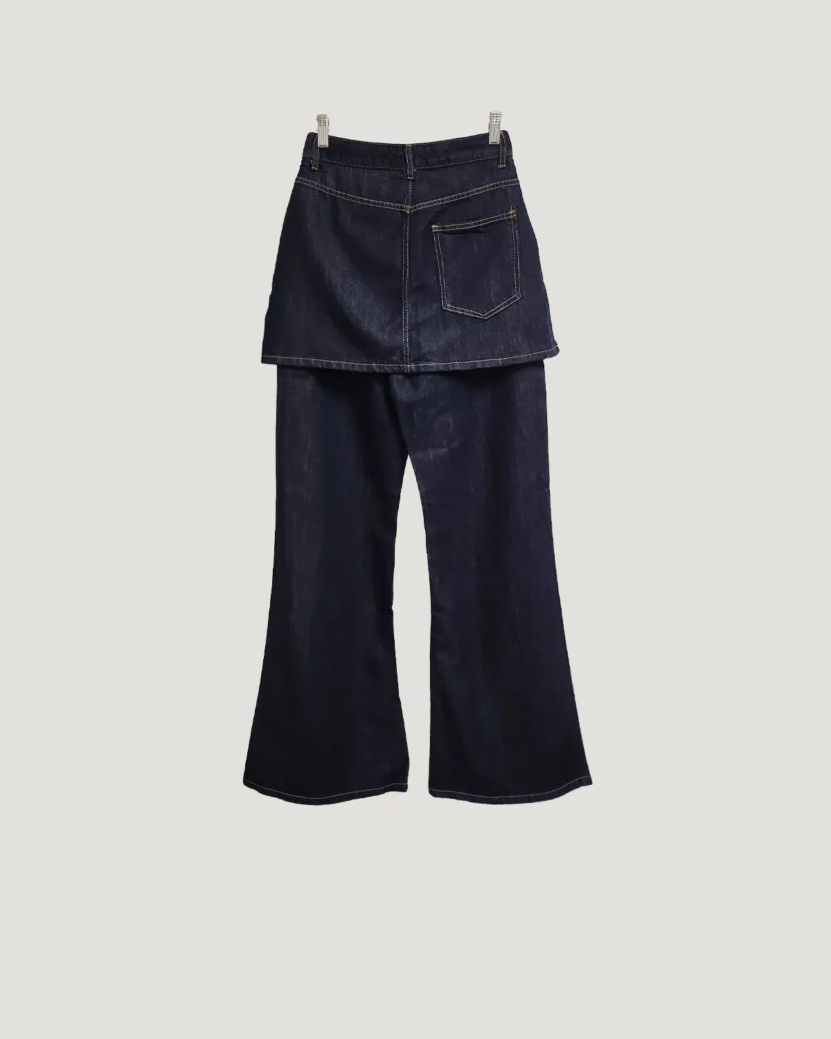 skirt layered like wide denim pants