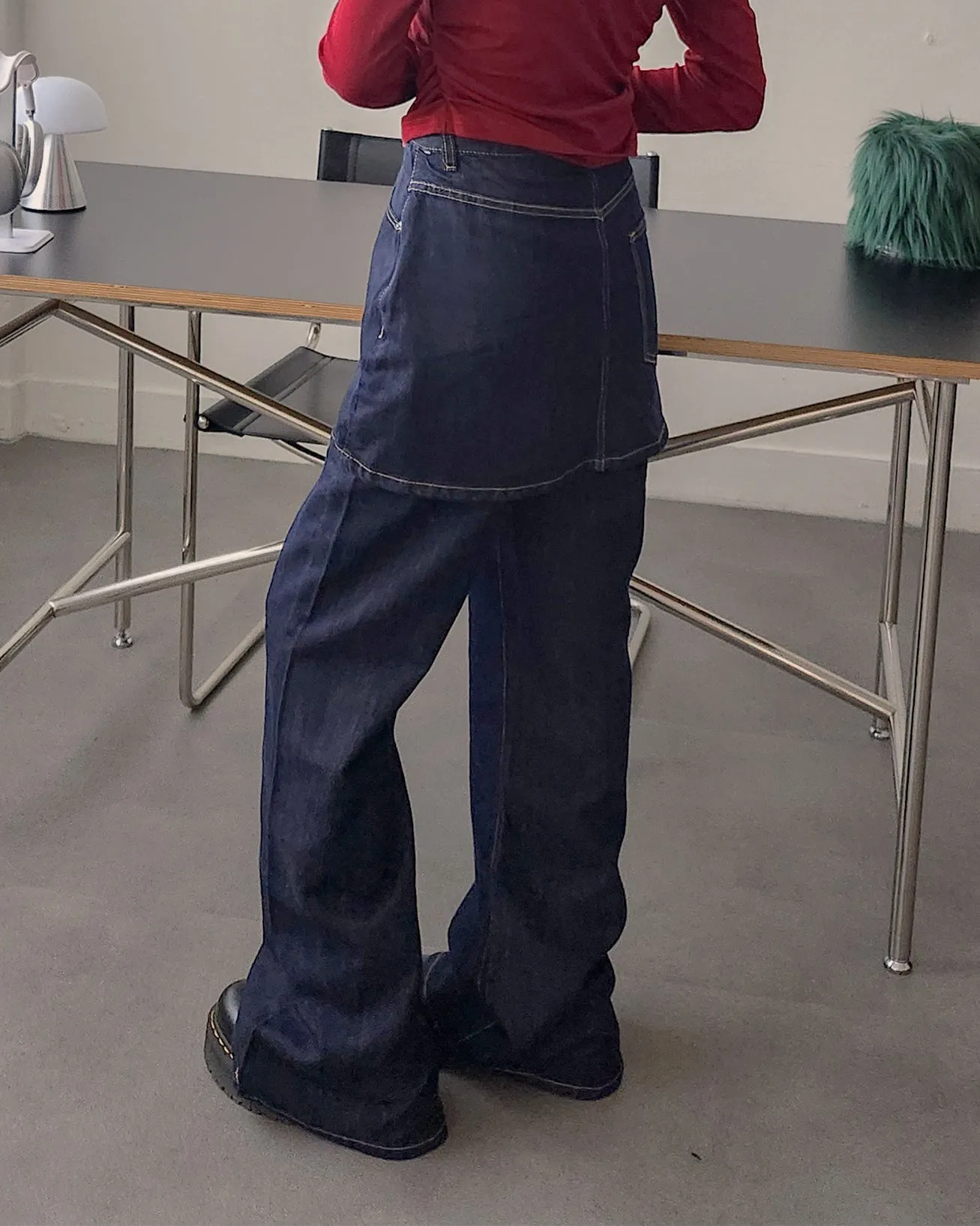 skirt layered like wide denim pants