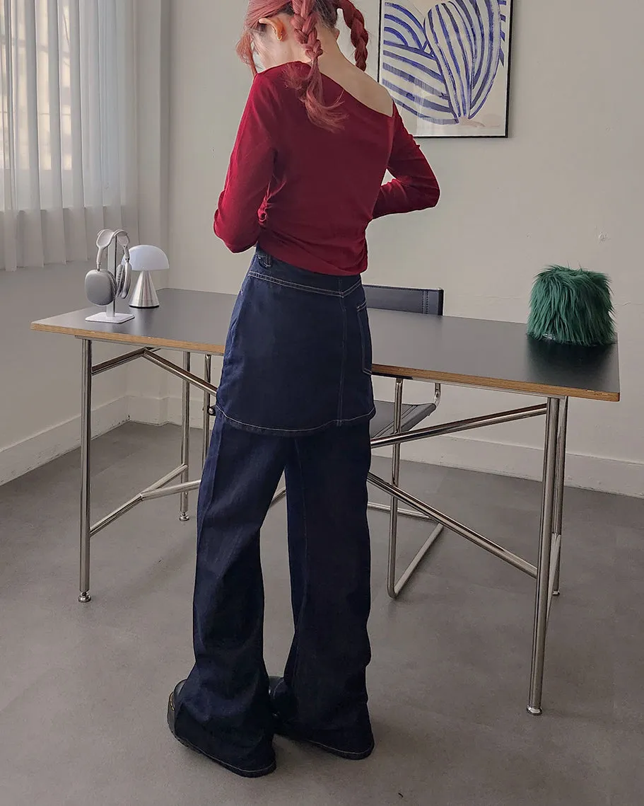 skirt layered like wide denim pants