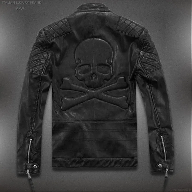 Skull Design Unique Motorcycle Leather Jacket M-5XL
