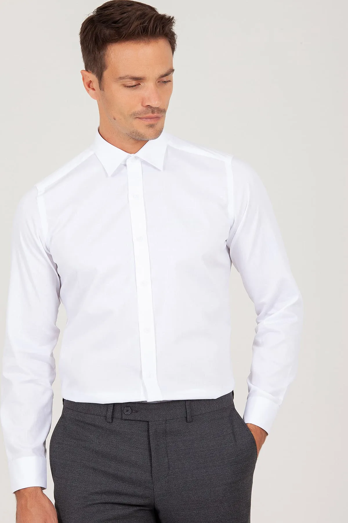 Slim Fit 100% Cotton White Dress Shirt