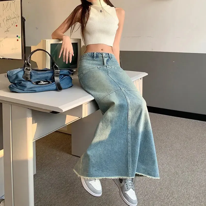 Slimming Denim Fishtail Skirt