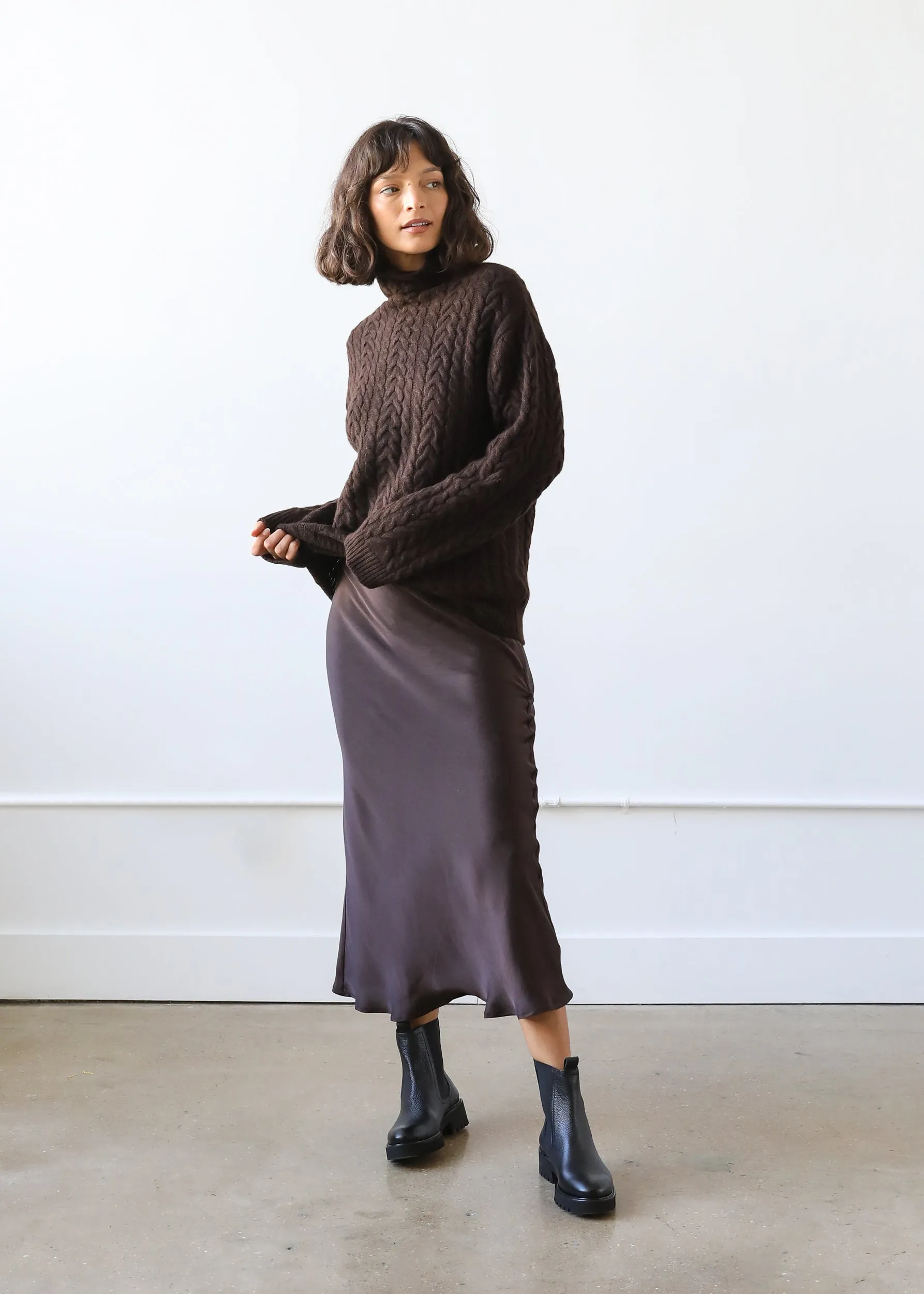 Sophia Skirt in Espresso Brown Silk