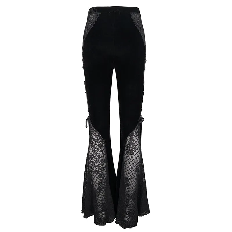 'Sparkle Witch' Side Laced Up Velvet Flared Gothic Pants