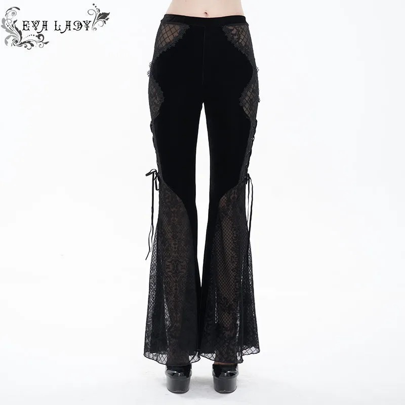 'Sparkle Witch' Side Laced Up Velvet Flared Gothic Pants