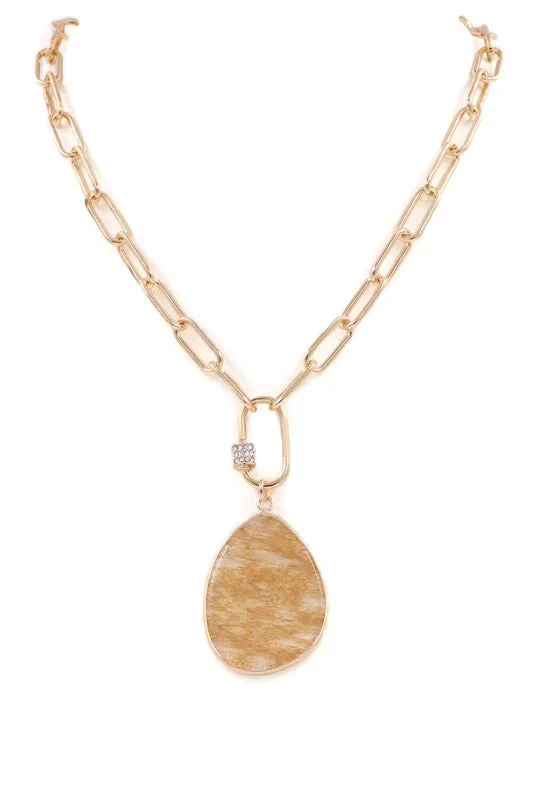 Stone Teardrop Necklace-Light Brown