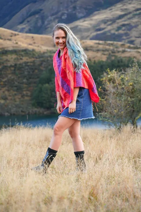 Stripe Brushed Poncho