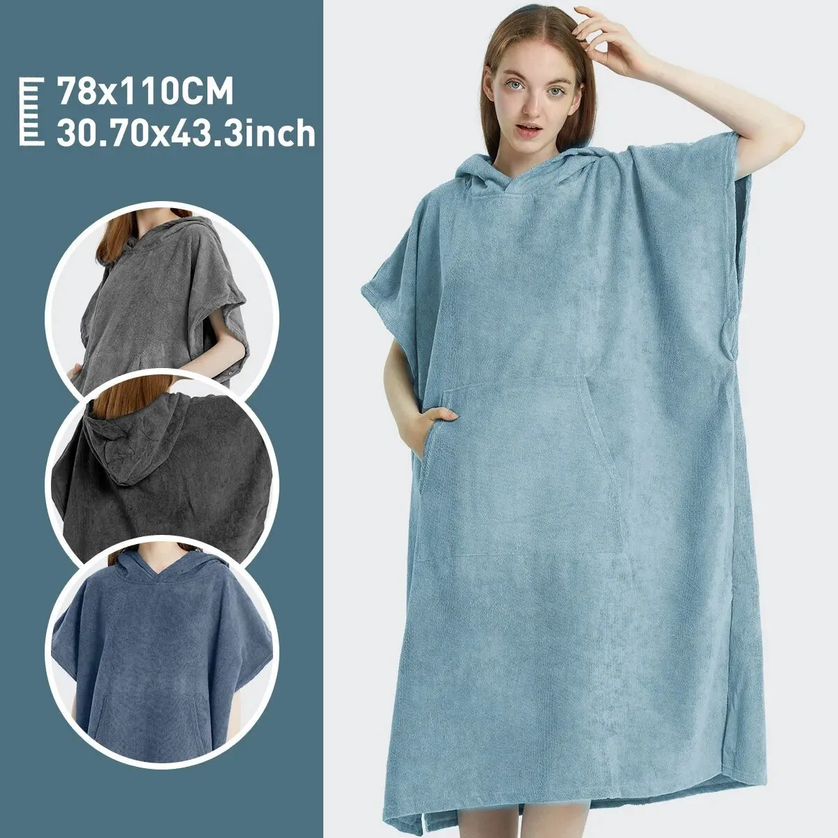 Surf Poncho Quick-Dry Microfiber Beach Robe Hooded Changing Poncho Beach Towel