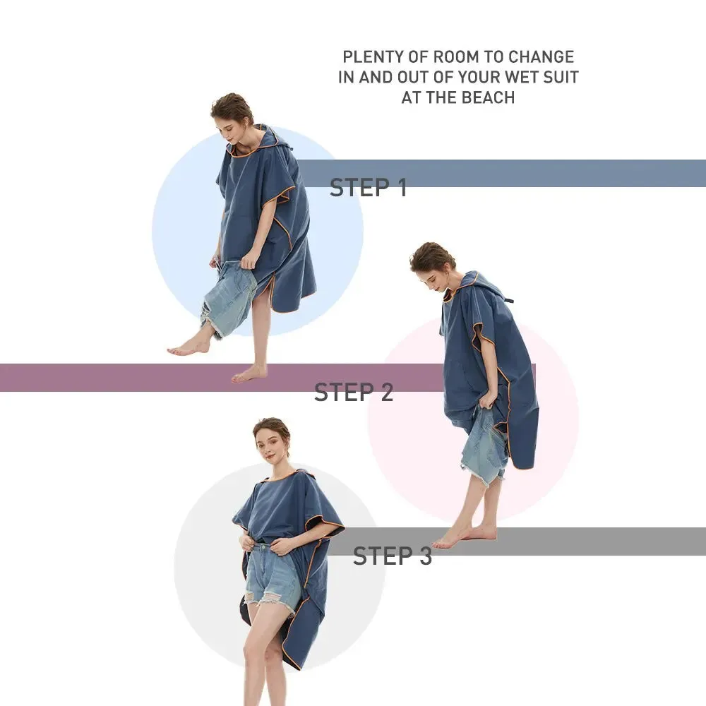 Surf Poncho Quick-Dry Microfiber Beach Robe Hooded Changing Poncho Beach Towel