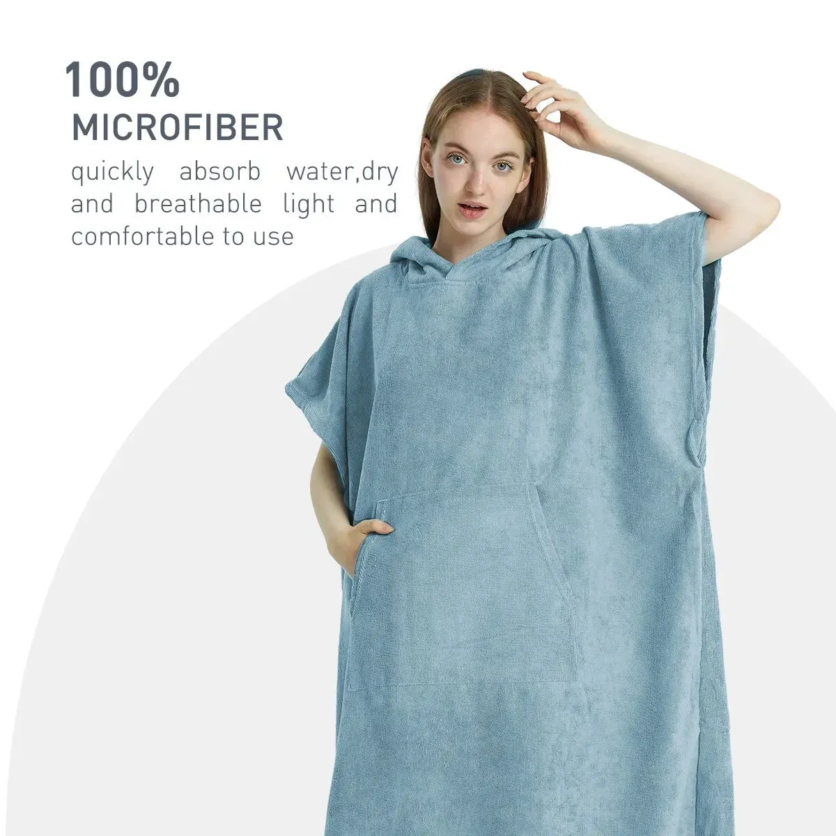 Surf Poncho Quick-Dry Microfiber Beach Robe Hooded Changing Poncho Beach Towel