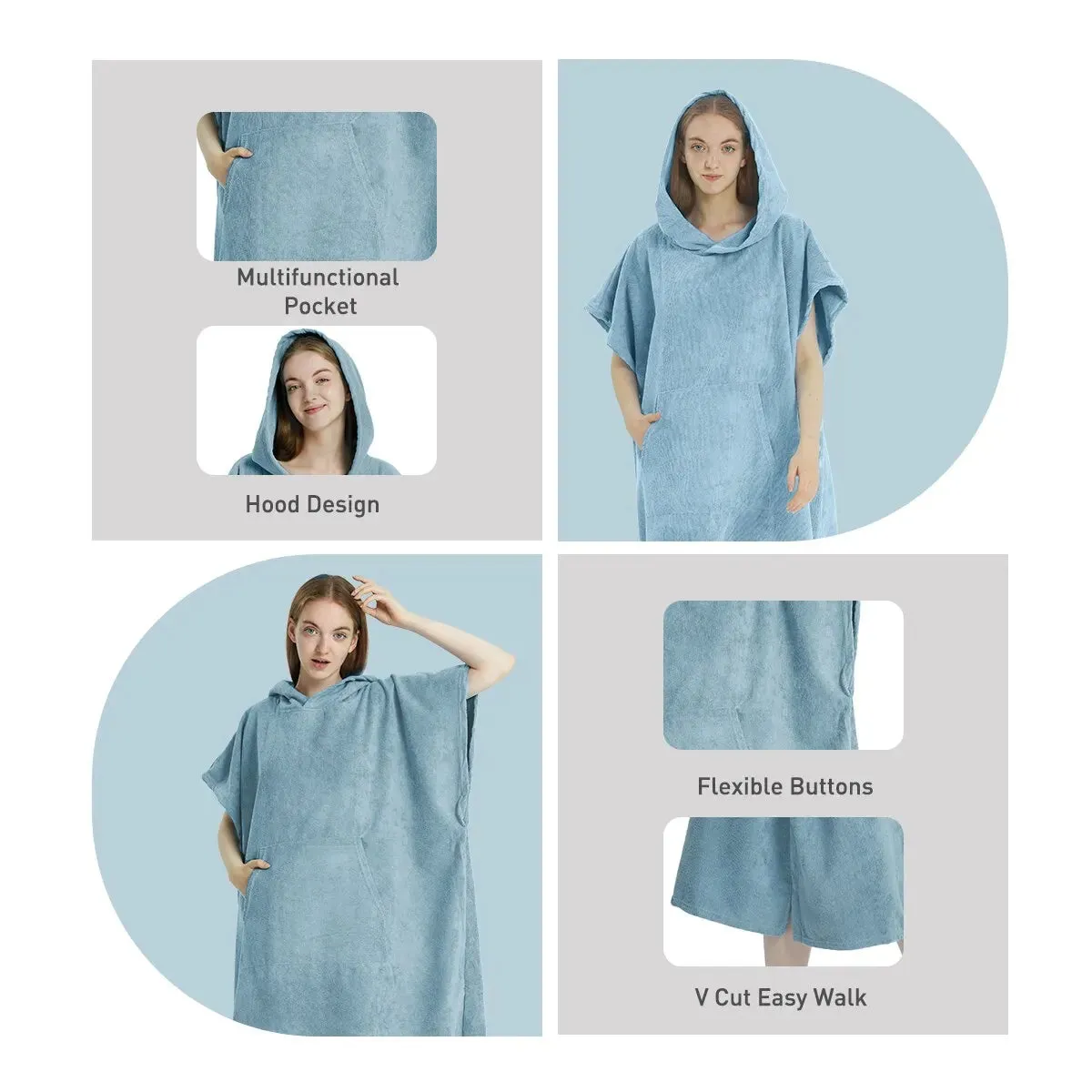 Surf Poncho Quick-Dry Microfiber Beach Robe Hooded Changing Poncho Beach Towel