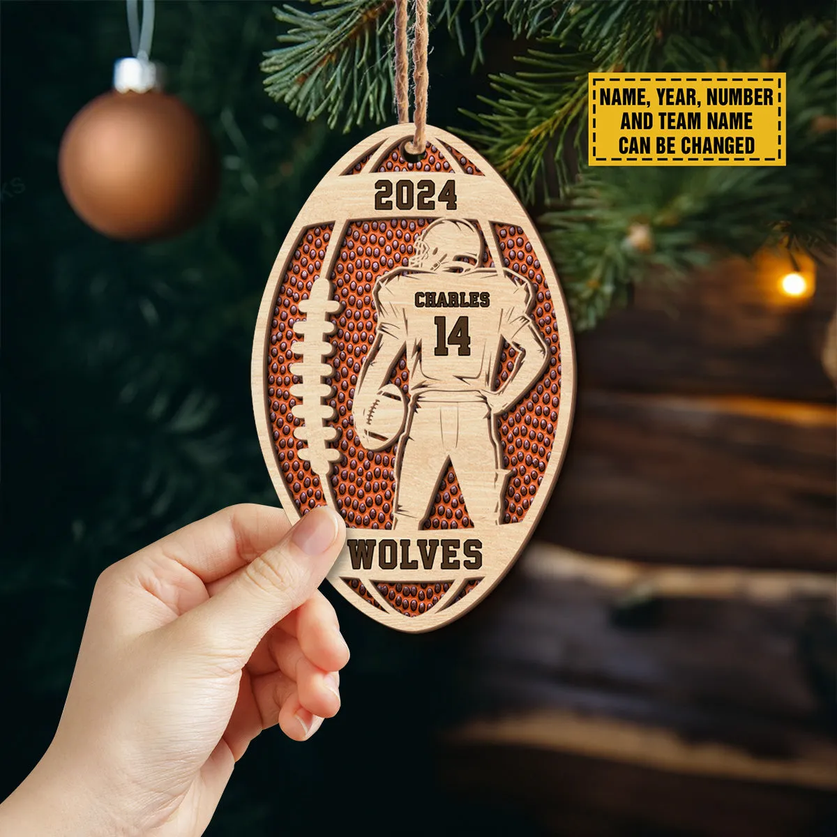 Teesdily | Custom Football Player Merry Christmas Ornament, Football Team Ornament Christmas, Football Ornament Decor Xmas Gift