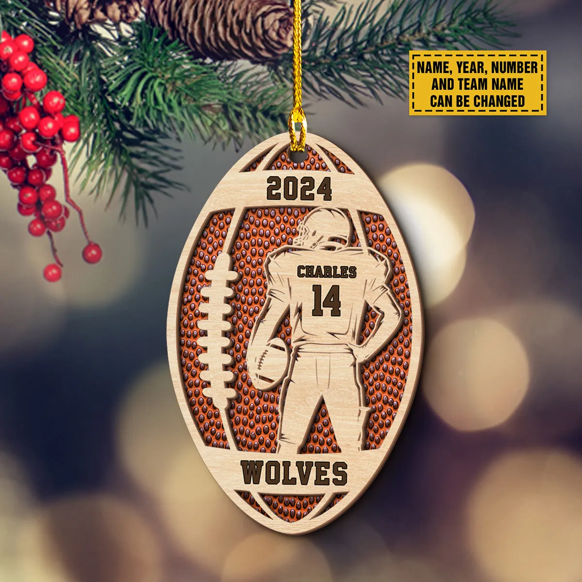 Teesdily | Custom Football Player Merry Christmas Ornament, Football Team Ornament Christmas, Football Ornament Decor Xmas Gift