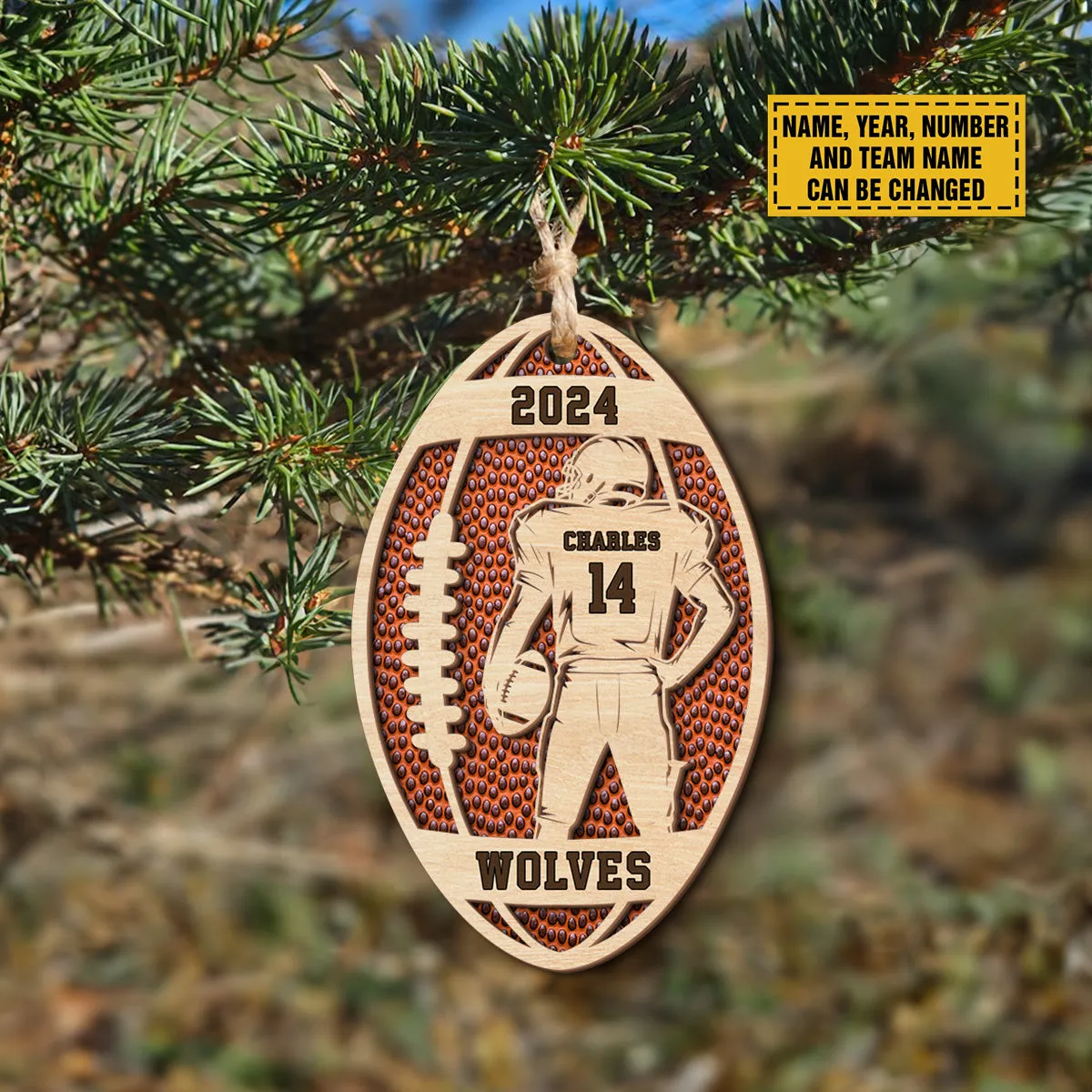 Teesdily | Custom Football Player Merry Christmas Ornament, Football Team Ornament Christmas, Football Ornament Decor Xmas Gift