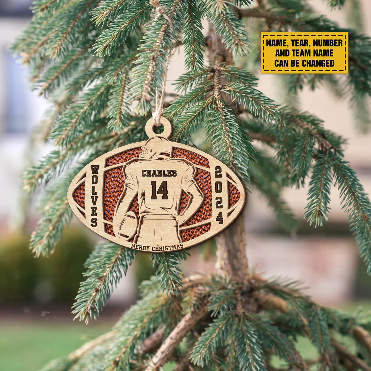 Teesdily | Custom Football Player Merry Christmas Ornament, Football Team Ornament Christmas, Football Ornament Decor Xmas Gift