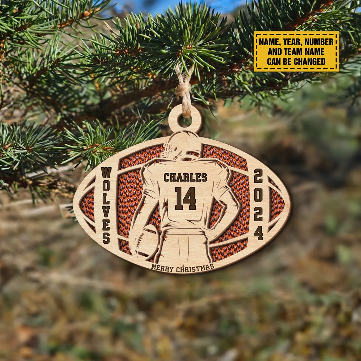 Teesdily | Custom Football Player Merry Christmas Ornament, Football Team Ornament Christmas, Football Ornament Decor Xmas Gift