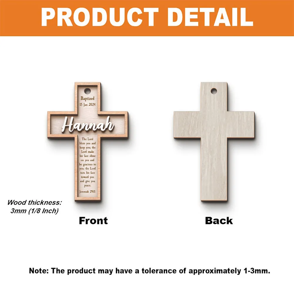 Teesdily | Customized Jesus Baptism Christmas Ornament, The Lord Bless You And Keep You 2 Layered Wood Ornament, Jesus Xmas Gift
