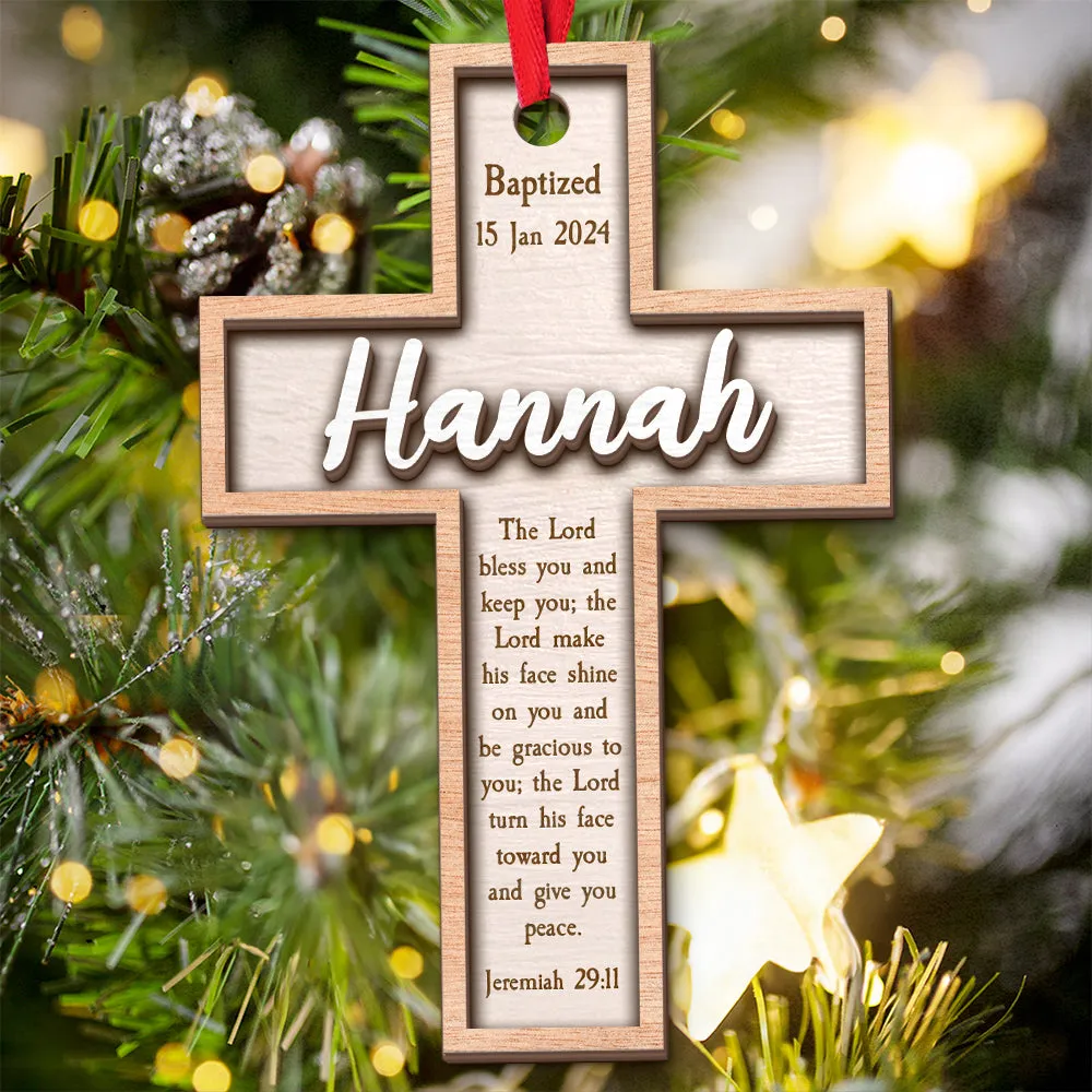 Teesdily | Customized Jesus Baptism Christmas Ornament, The Lord Bless You And Keep You 2 Layered Wood Ornament, Jesus Xmas Gift
