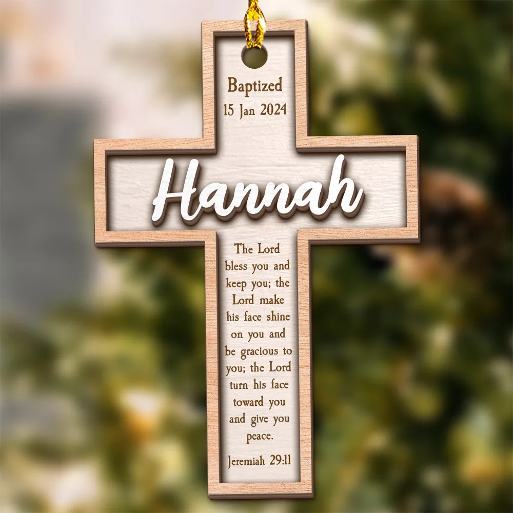 Teesdily | Customized Jesus Baptism Christmas Ornament, The Lord Bless You And Keep You 2 Layered Wood Ornament, Jesus Xmas Gift