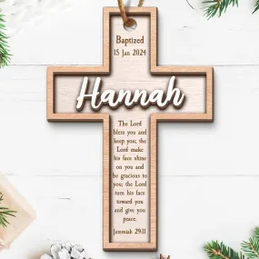 Teesdily | Customized Jesus Baptism Christmas Ornament, The Lord Bless You And Keep You 2 Layered Wood Ornament, Jesus Xmas Gift
