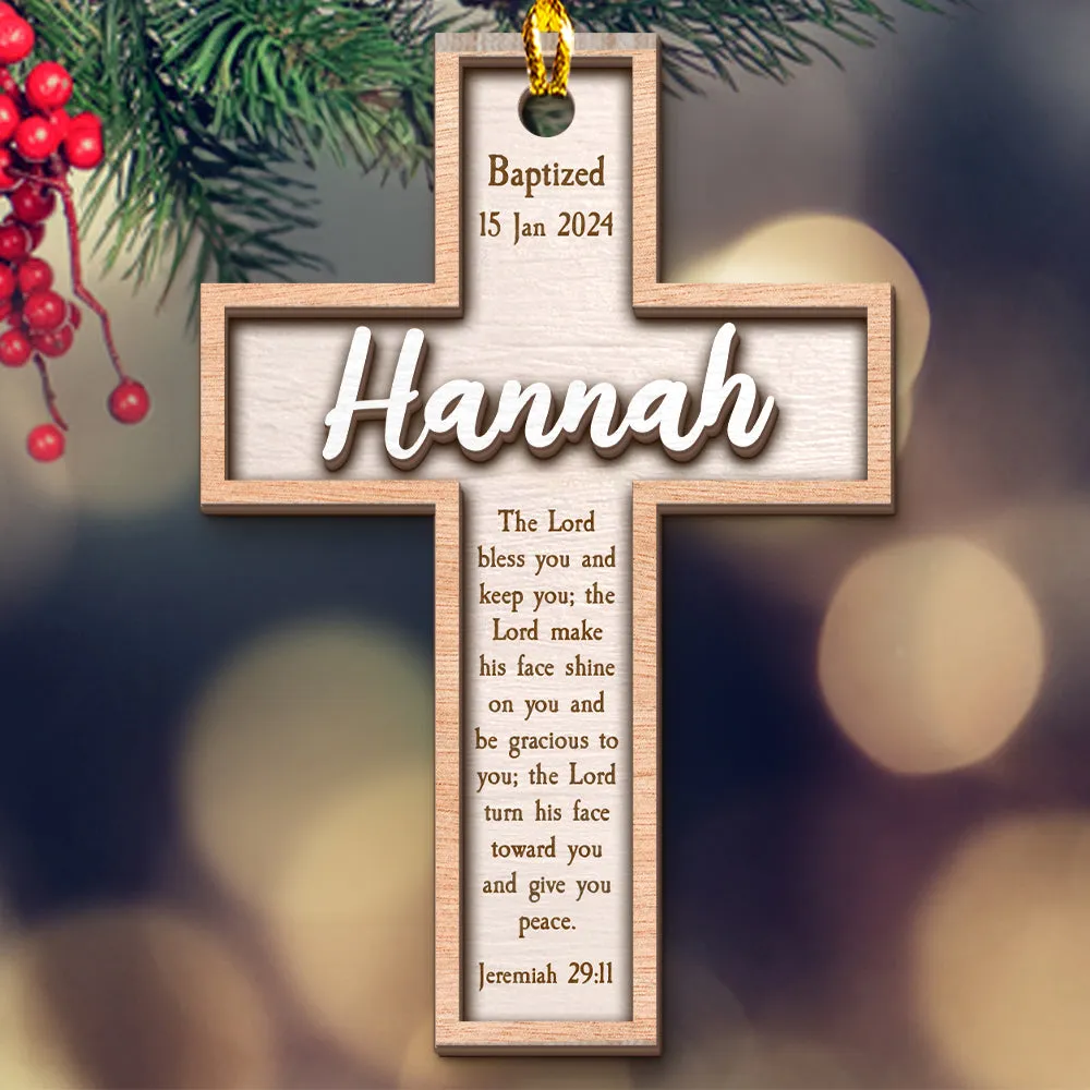 Teesdily | Customized Jesus Baptism Christmas Ornament, The Lord Bless You And Keep You 2 Layered Wood Ornament, Jesus Xmas Gift