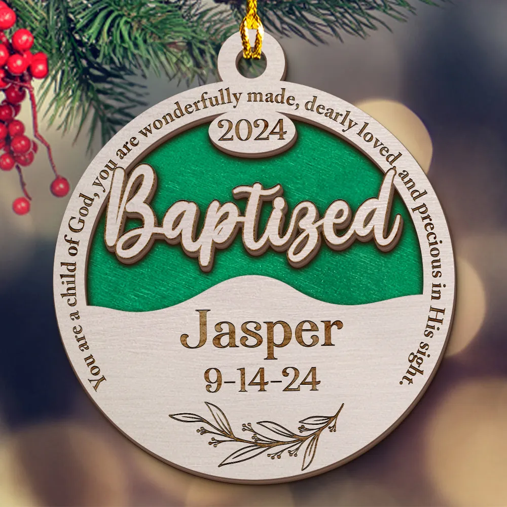 Teesdily | Customized Jesus Baptism Christmas Ornament, You Are A Child Of God 2 Layered Wood Ornament, Jesus Ornament Gift