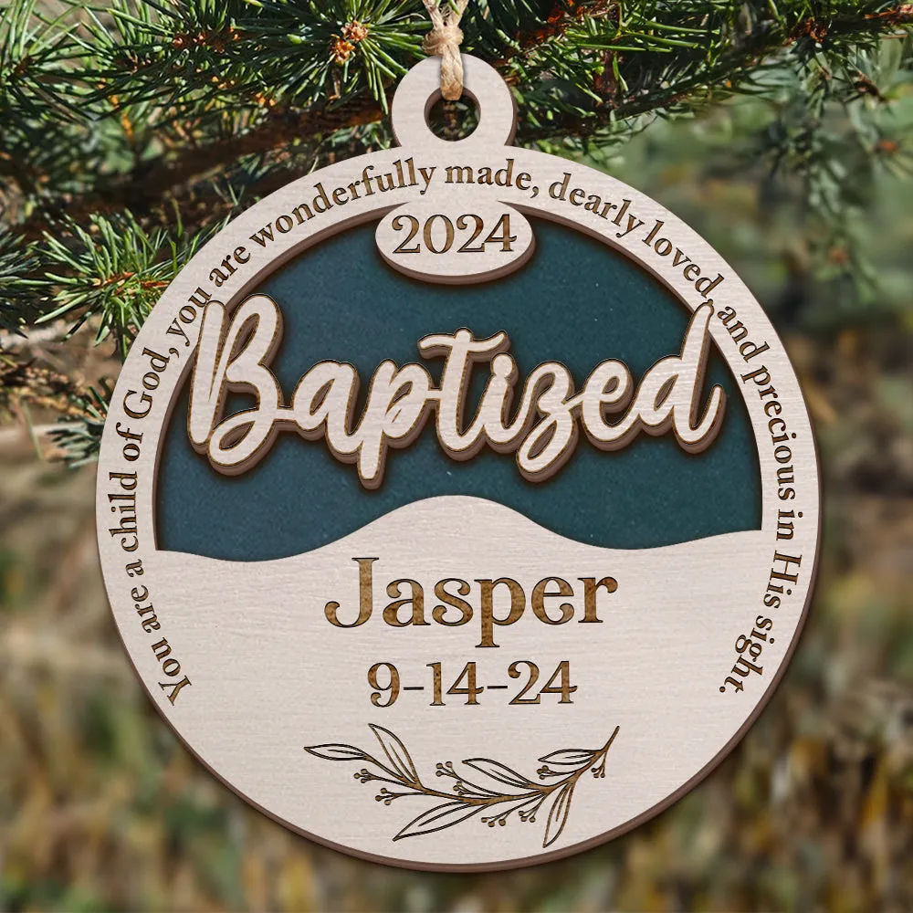Teesdily | Customized Jesus Baptism Christmas Ornament, You Are A Child Of God 2 Layered Wood Ornament, Jesus Ornament Gift