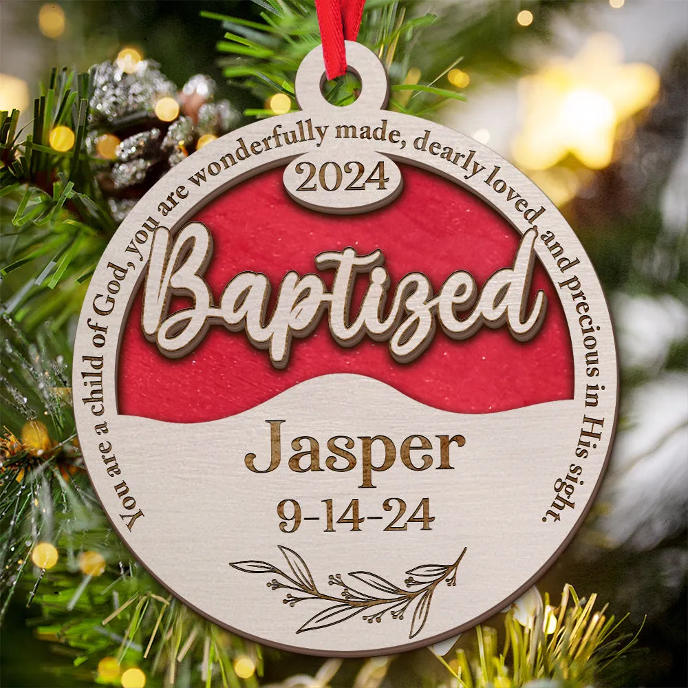 Teesdily | Customized Jesus Baptism Christmas Ornament, You Are A Child Of God 2 Layered Wood Ornament, Jesus Ornament Gift