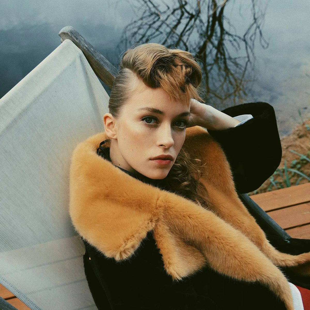 Texas Beaded and Embroidered Black & Yellow Faux Fur Coat