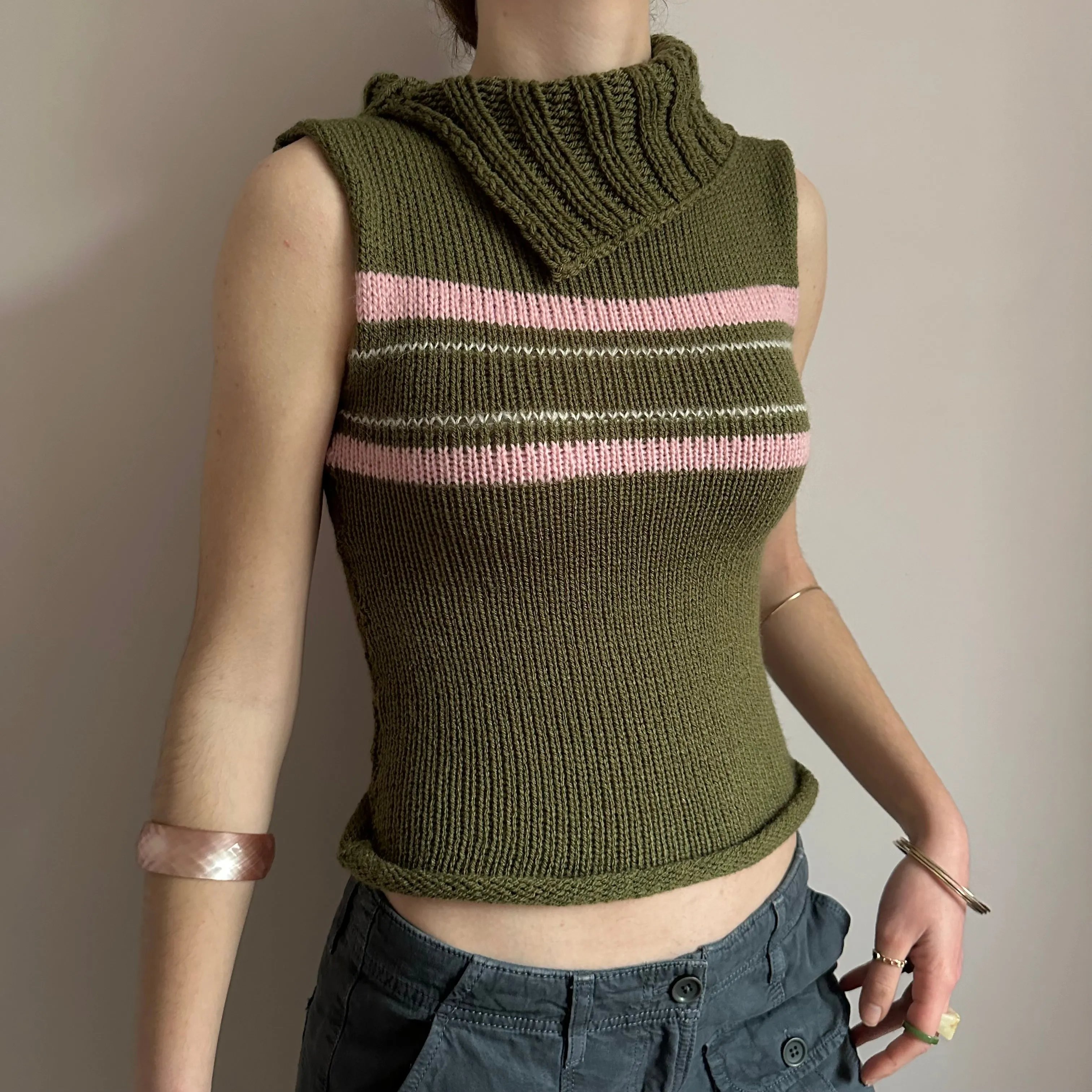 The Jade Vest - striped asymmetrical turtleneck knit vest