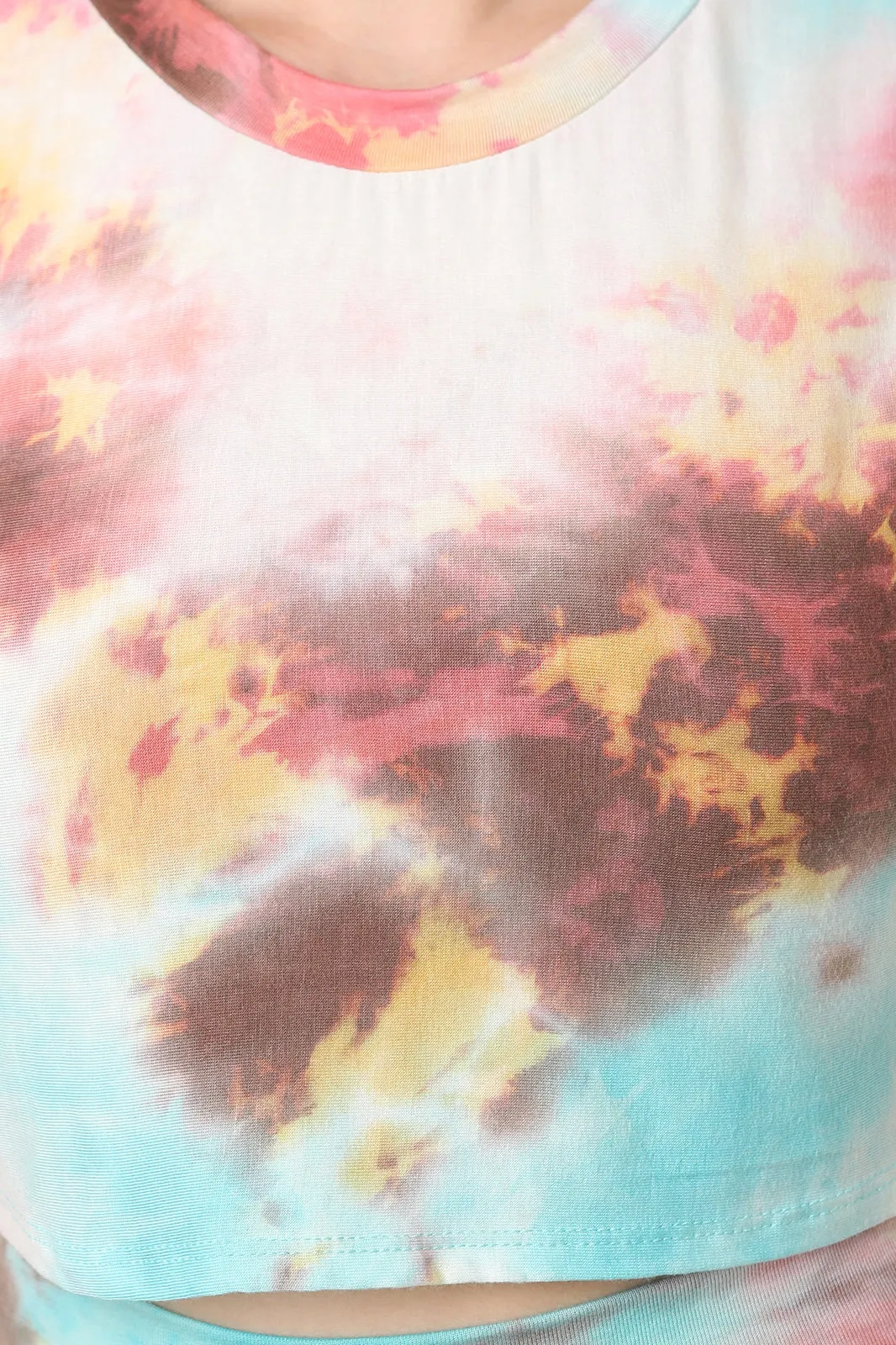 Tie Dye Crop Top With High Waisted Flared Pants Set