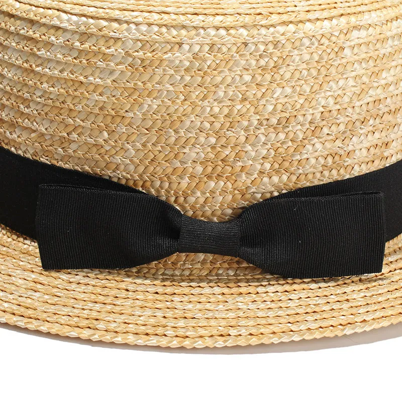 Top Hat Summer Wheat-Straw Hat Flat Top Hat Traveling Sun Hat