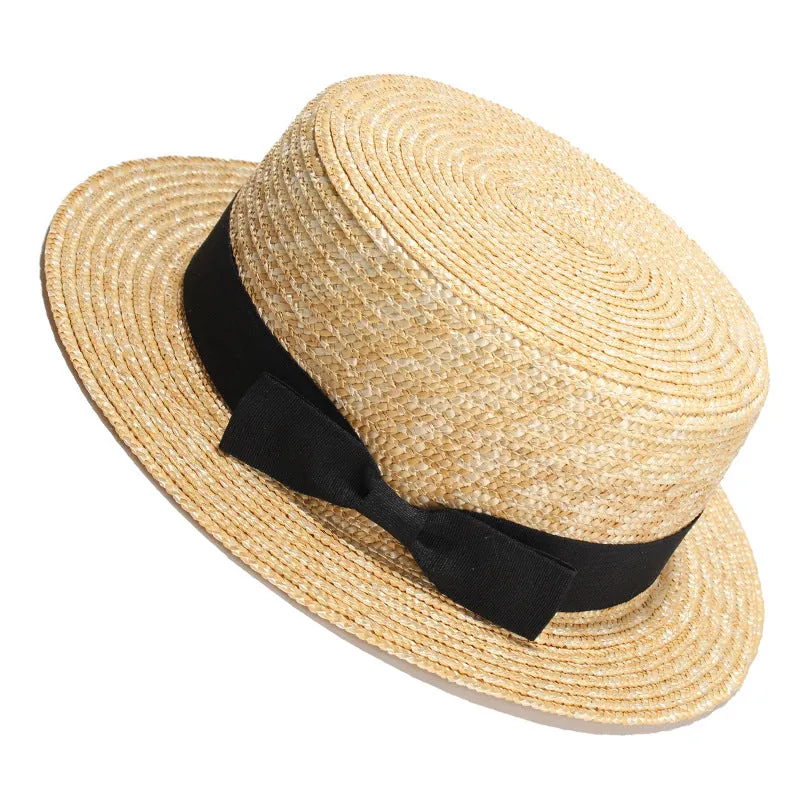 Top Hat Summer Wheat-Straw Hat Flat Top Hat Traveling Sun Hat