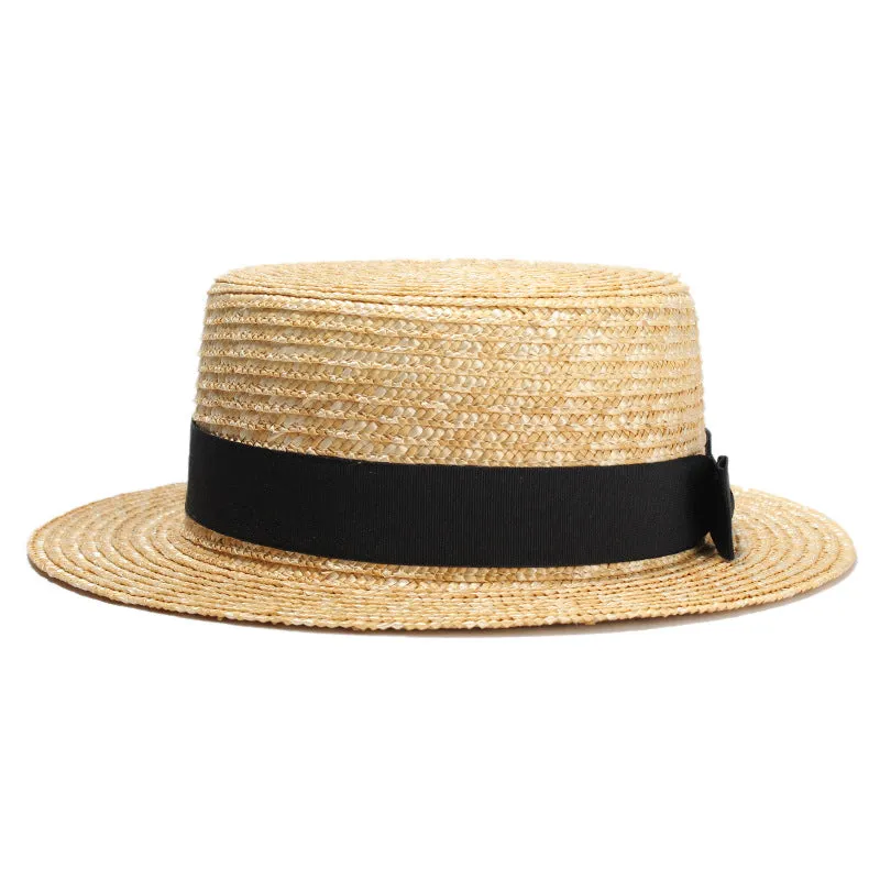 Top Hat Summer Wheat-Straw Hat Flat Top Hat Traveling Sun Hat