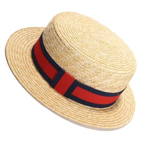 Top Hat Summer Wheat-Straw Hat Flat Top Hat Traveling Sun Hat