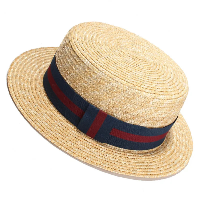 Top Hat Summer Wheat-Straw Hat Flat Top Hat Traveling Sun Hat