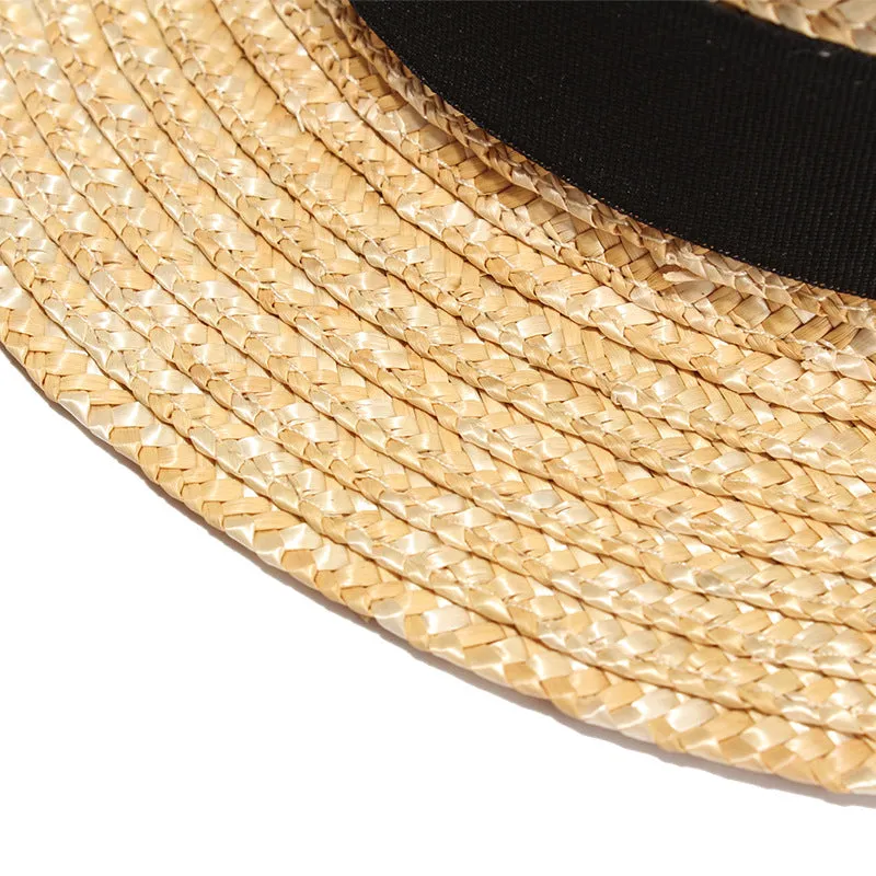 Top Hat Summer Wheat-Straw Hat Flat Top Hat Traveling Sun Hat