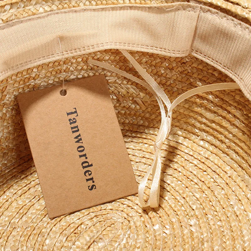 Top Hat Summer Wheat-Straw Hat Flat Top Hat Traveling Sun Hat