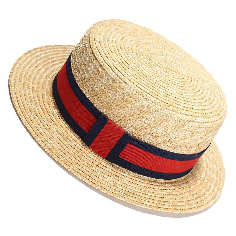 Top Hat Summer Wheat-Straw Hat Flat Top Hat Traveling Sun Hat
