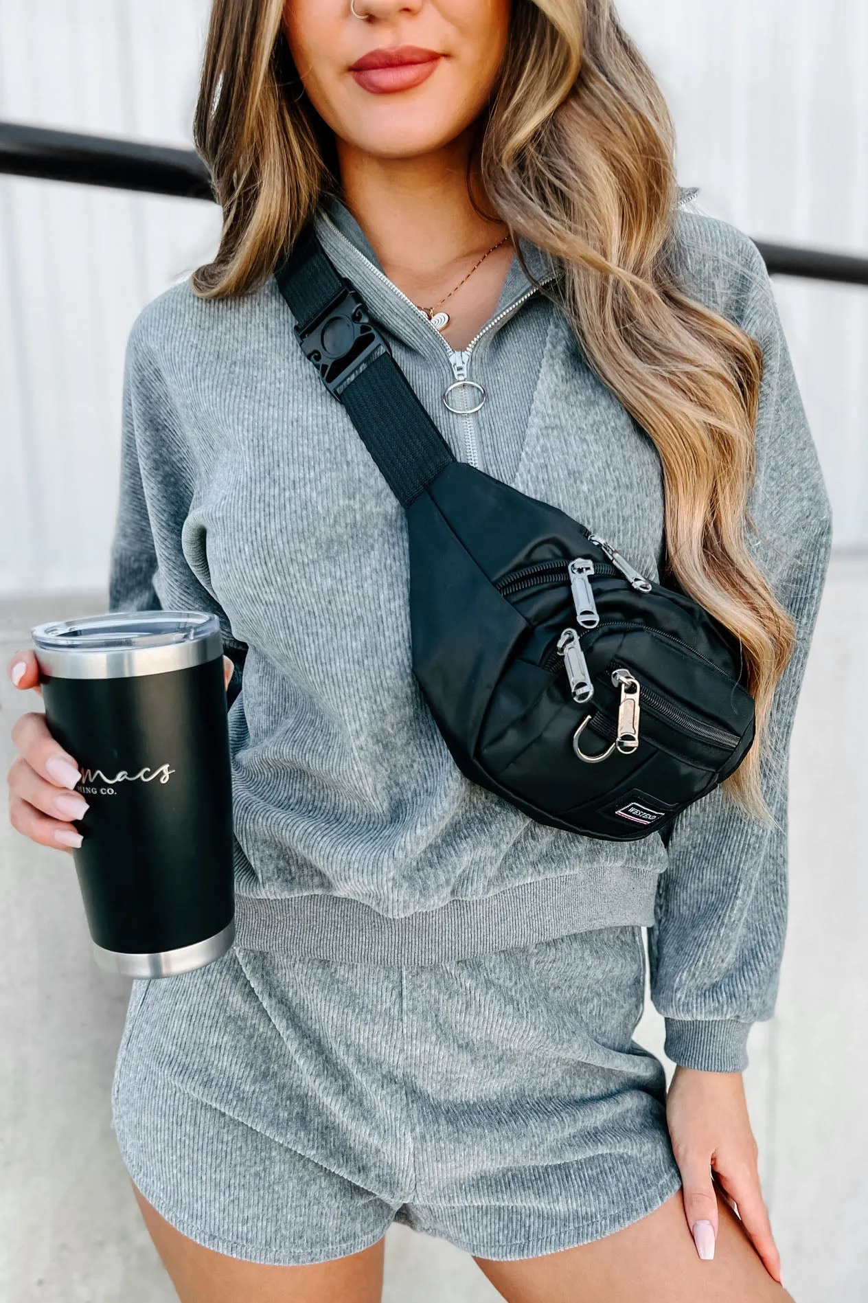 Traveling West Corduroy Two-Piece Shorts Set (Grey)