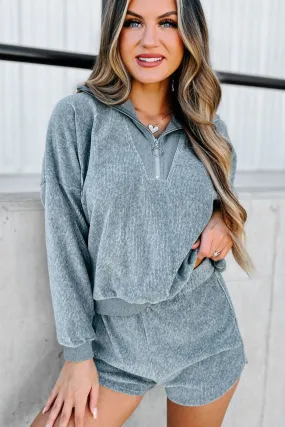 Traveling West Corduroy Two-Piece Shorts Set (Grey)