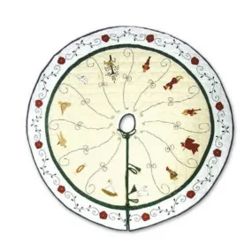 Twelve Days Tree Skirt - Large 54" Dia - Buy Now and Receive a FREE Matching Stocking! Crafted from 100% Cotton for a Cozy Holiday Setting