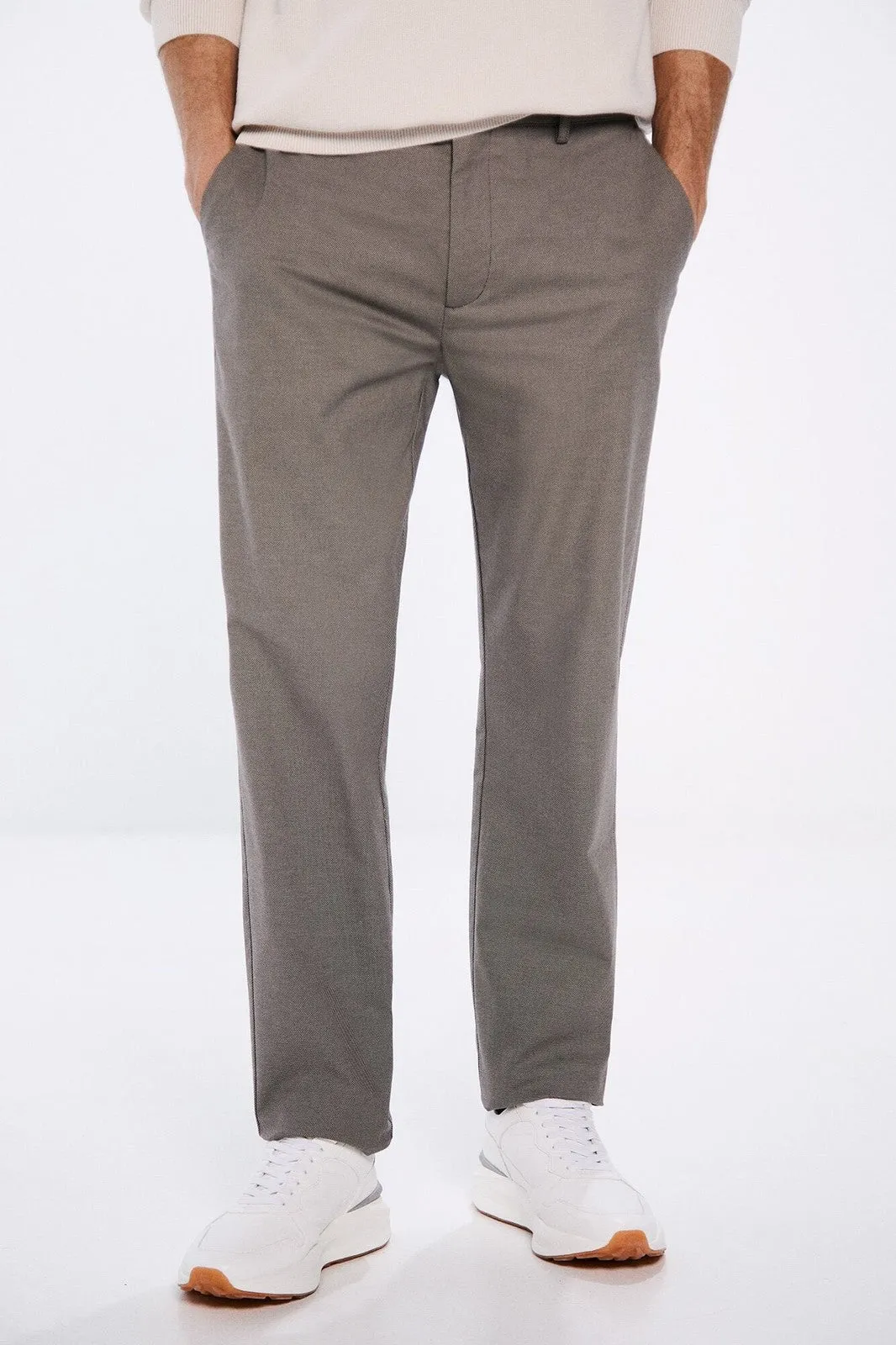 Two-Tone Textured Chinos Trousers - Tan