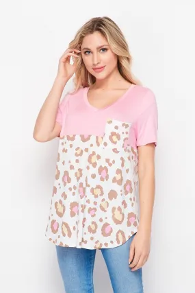 V-Neck Short Sleeve Tunic with Pocket Off-White Mocha
