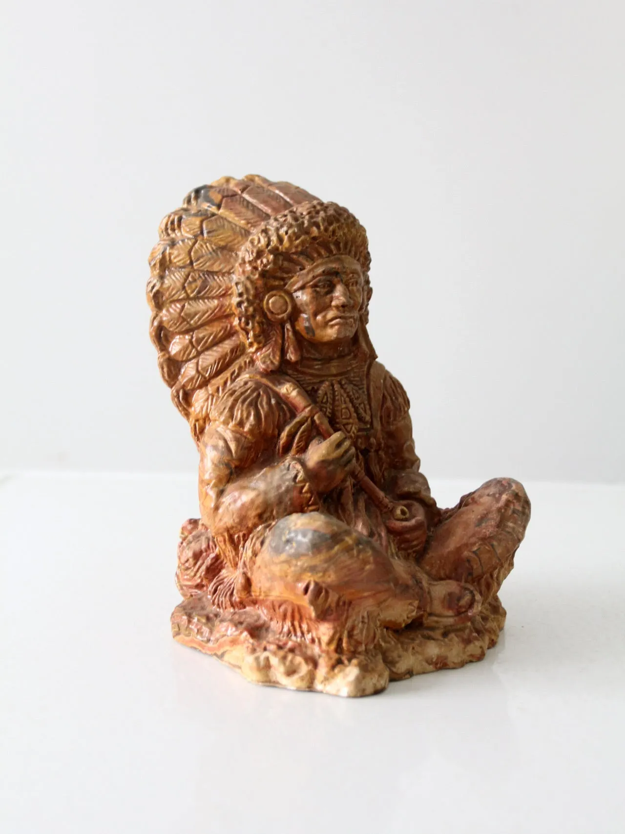 vintage swirl pottery Native American chief statue