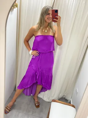 VIOLET SATIN HIGH LOW DRESS