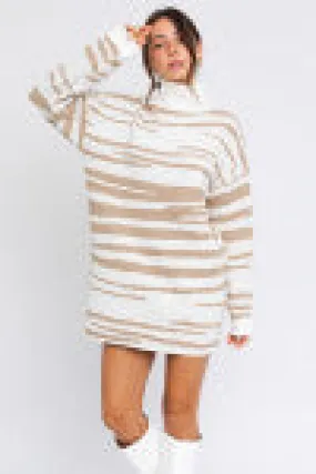 White taupe animal sweater dress