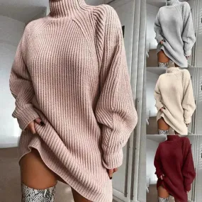 Winter Solid Mini Jumper Dress Turtleneck Sweater Dress