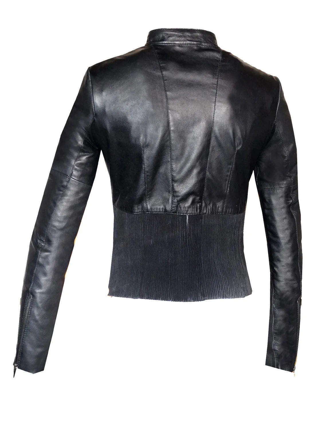Women Abstract Beads Hand Embroidered Leather Jacket