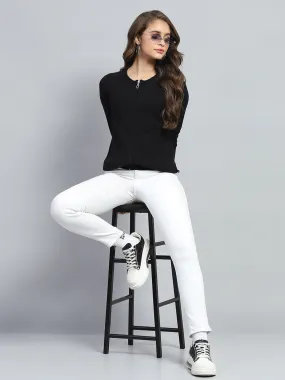 Women Black Solid Round Neck Full Sleeve Pullover